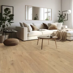 Mohawk Laminate in a warm light brown wood tone in a living room