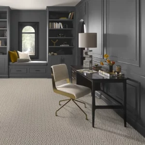 Shaw Floors tan patterned carpet in a residential office | Broadway Carpet & Flooring