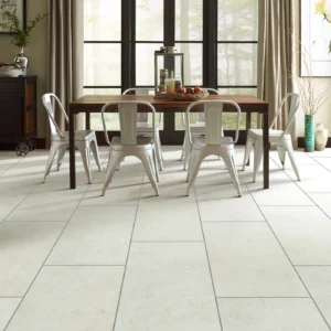 Crete-CS86Q-00100-Avorio-18x36-Sqr Shaw Floors Avorio large rectangular light beige tile in a dining room | Broadway Carpet & Flooring