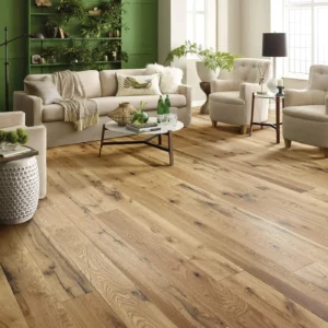 ReflectionsWhiteOak-SW661-01079-Natural-7in-2W765-RM Gray-brown hardwood in a dining room with a dark wood table | Broadway Carpet & Flooring