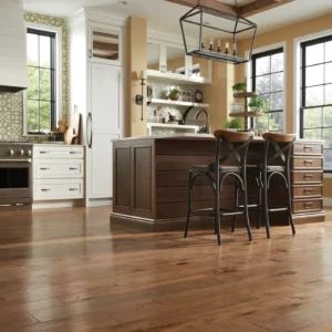YukonMaple-SW549-01001-GoldDust-MixWidth Medium brown hardwood flooring in a kitchen | Broadway Carpet & Flooring